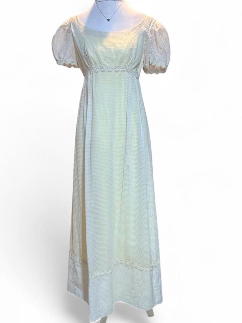 Vintage 1970s Swiss Dot Regency Maxi Dress Ivory Yellow Size Small